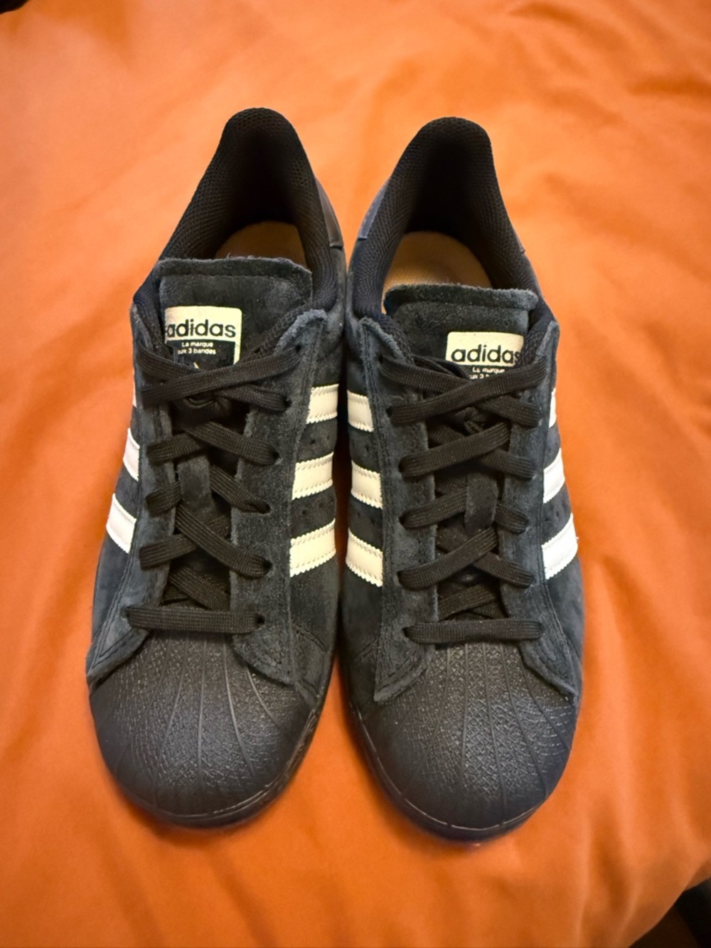 adidas Black Suede Sneakers with White Three Stripes